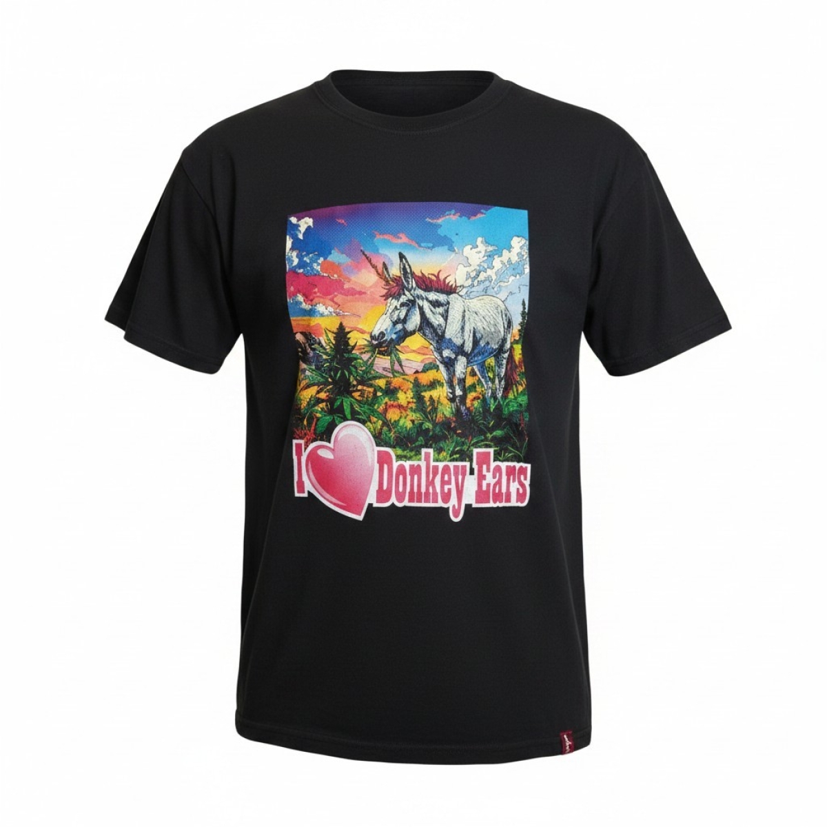 Hanf T-Shirt TEE-THIN Donkey Print Limited in Schwarz mit buntem Eselmotiv von Smitzbilla
